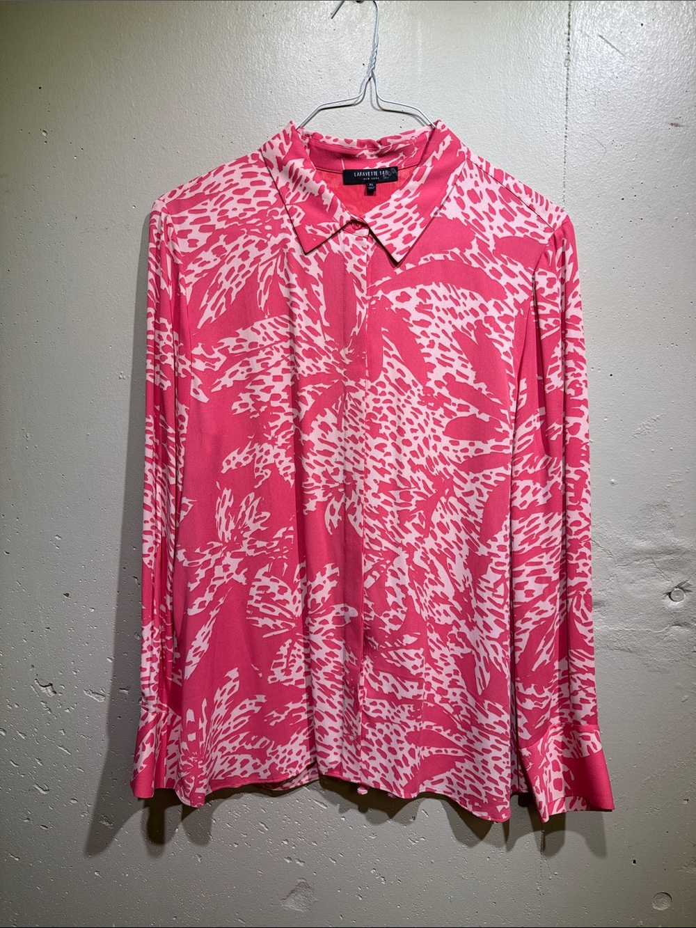 Lafayette 148 New York Pink and White Abstract Print Button-Down Shirt - Picture 1 of 3